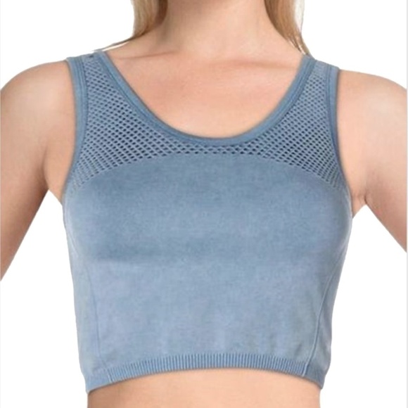 SPLENDID Blue Crop Top Fitness Activewear Yoga Mesh Venting Compression - Picture 3 of 12